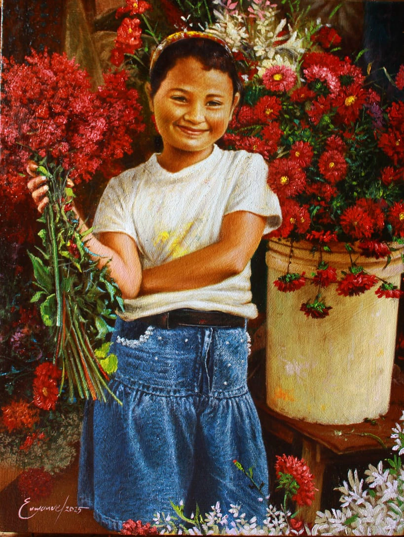Niña Florista Enmanuel Membreño artista hondureño Arte Naturaleza Retratos Paisajes bodegones